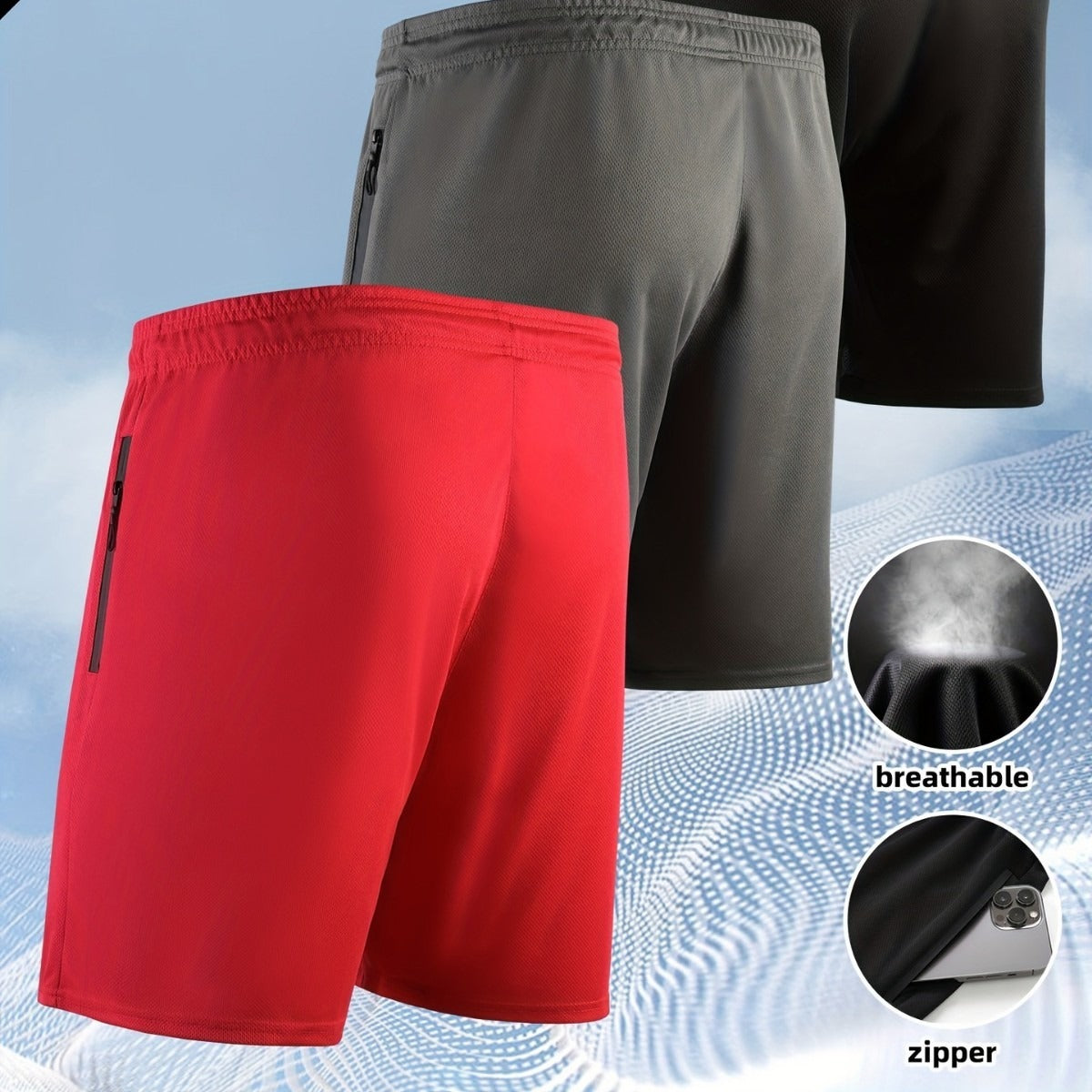 Men's Casual Quick-Drying Jogger Shorts with Zipper Pockets