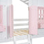 Twin over Twin House Bunk Bed with Roof , Window, Window Box, Door , with Safety Guardrails and Ladder, Pink/White - Korvel