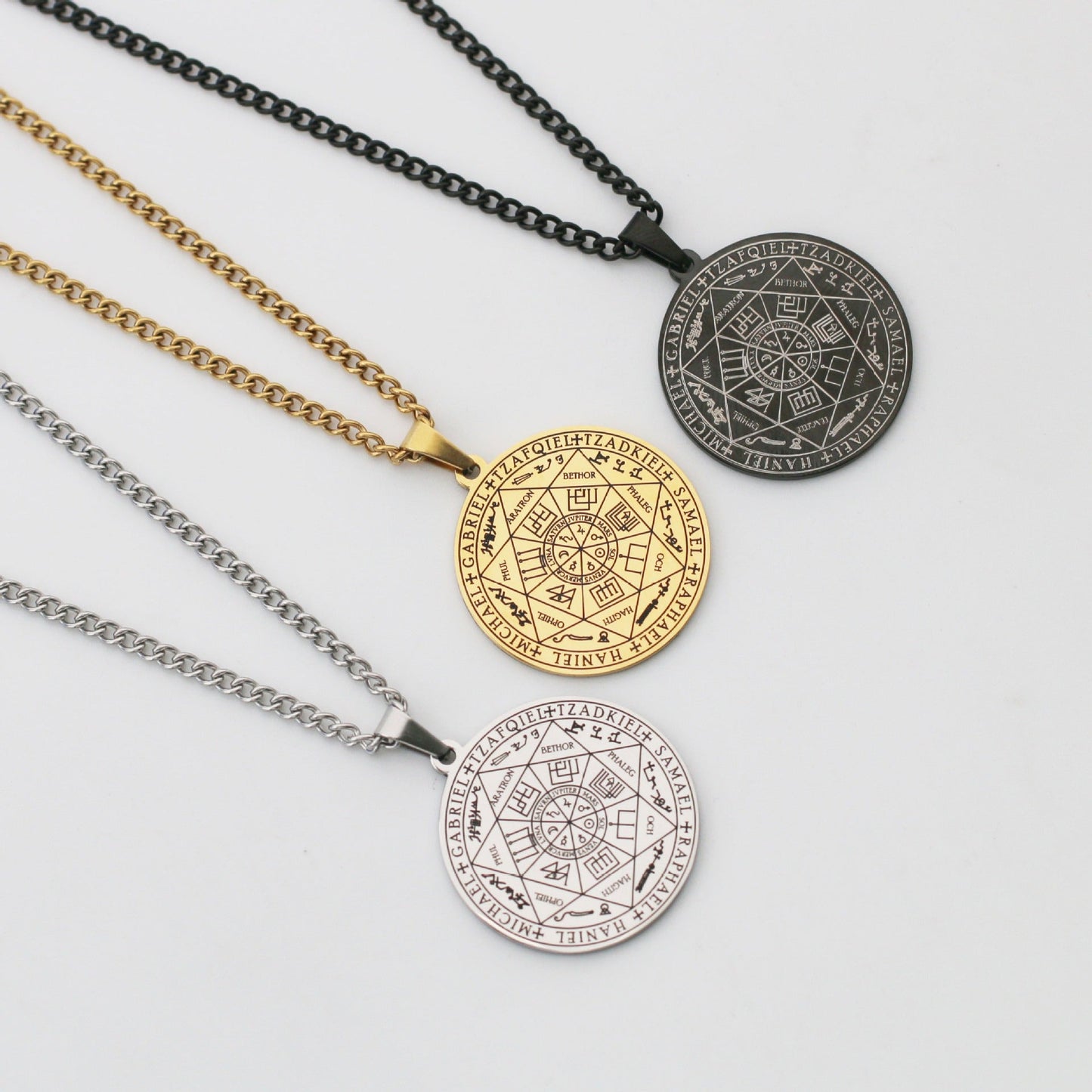 Stainless Steel Seven Angels Magic Circle Pendant Necklace