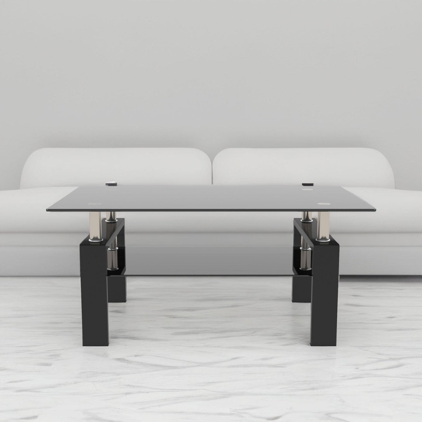 Rectangle Black Glass Coffee Table  Clear Coffee Table Modern Side Center Tables for Living Room Living Room Furniture - Korvel