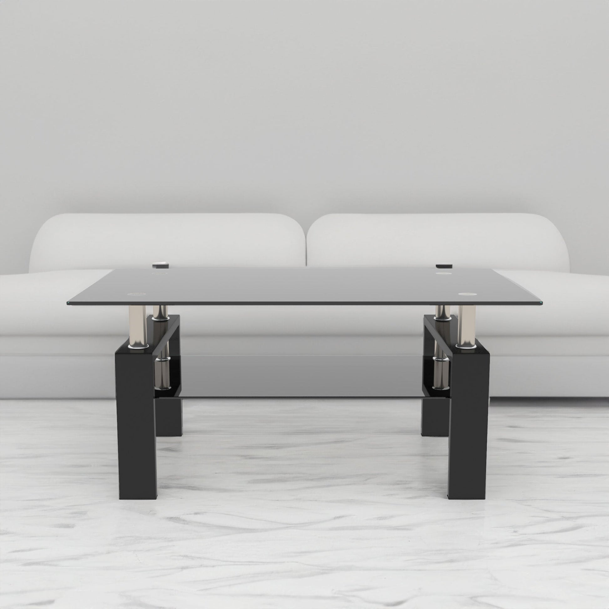 Rectangle Black Glass Coffee Table  Clear Coffee Table Modern Side Center Tables for Living Room Living Room Furniture - Korvel
