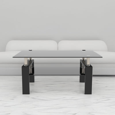 Rectangle Black Glass Coffee Table  Clear Coffee Table Modern Side Center Tables for Living Room Living Room Furniture - Korvel