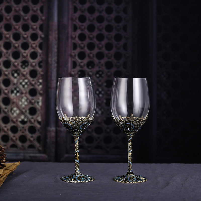 Enamel lead-free red wine cup crystal glass high footed cup decanter set - Korvel