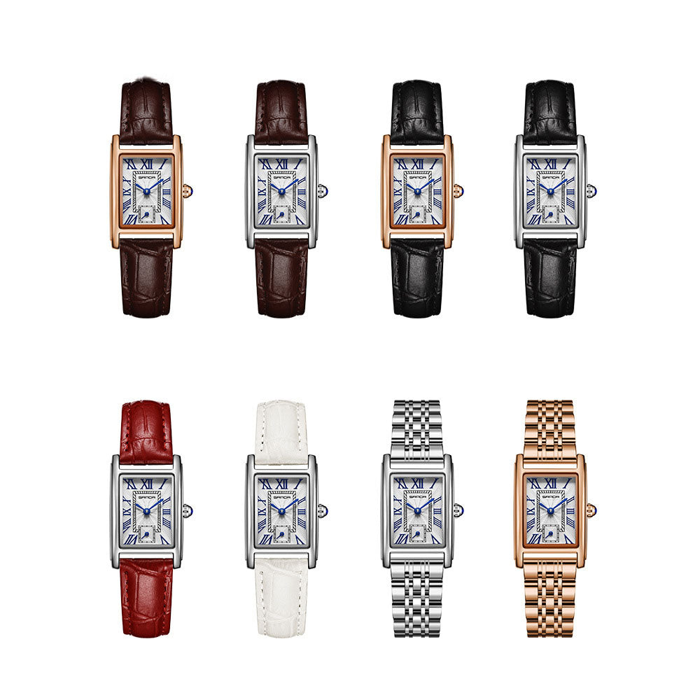 Montre à quartz avec bracelet en acier carré élégant pour femmes