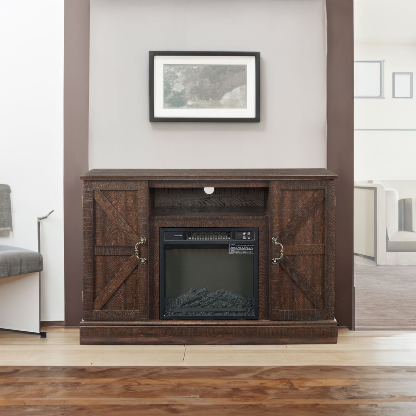 Farmhouse Classic Media TV Stand with Electric Fireplace