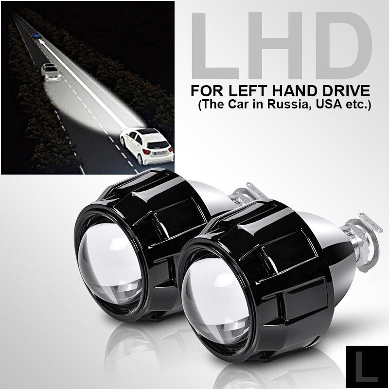 RACBOX 2Pcs 2.5 Inch Universal Bi Xenon HID Projector Lens Silver Black Shroud H1 Xenon LED Bulb H4 H7 Motorcycle Car Headlight - Korvel