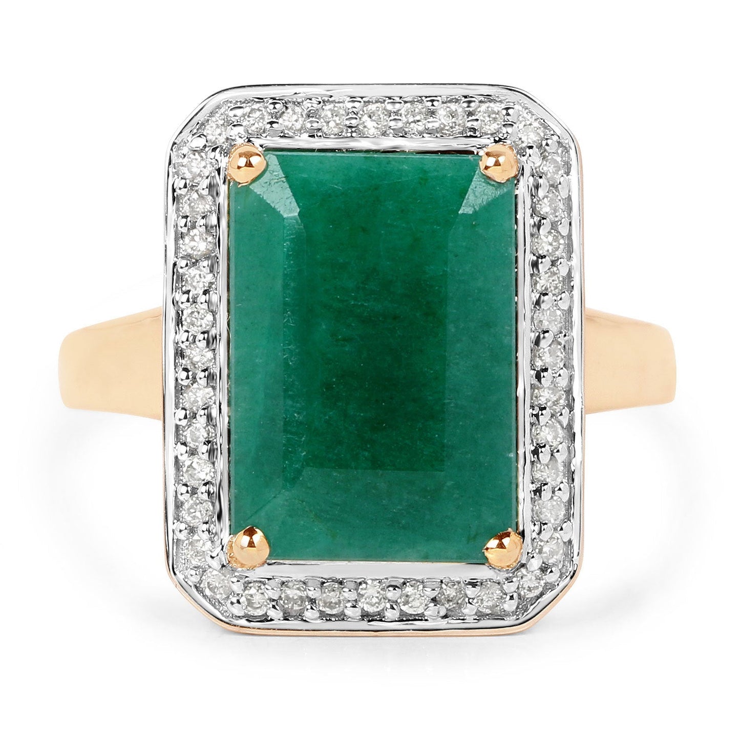 Bague Halo en Émeraude Teinte de 5,71 Carats et Diamants Blancs