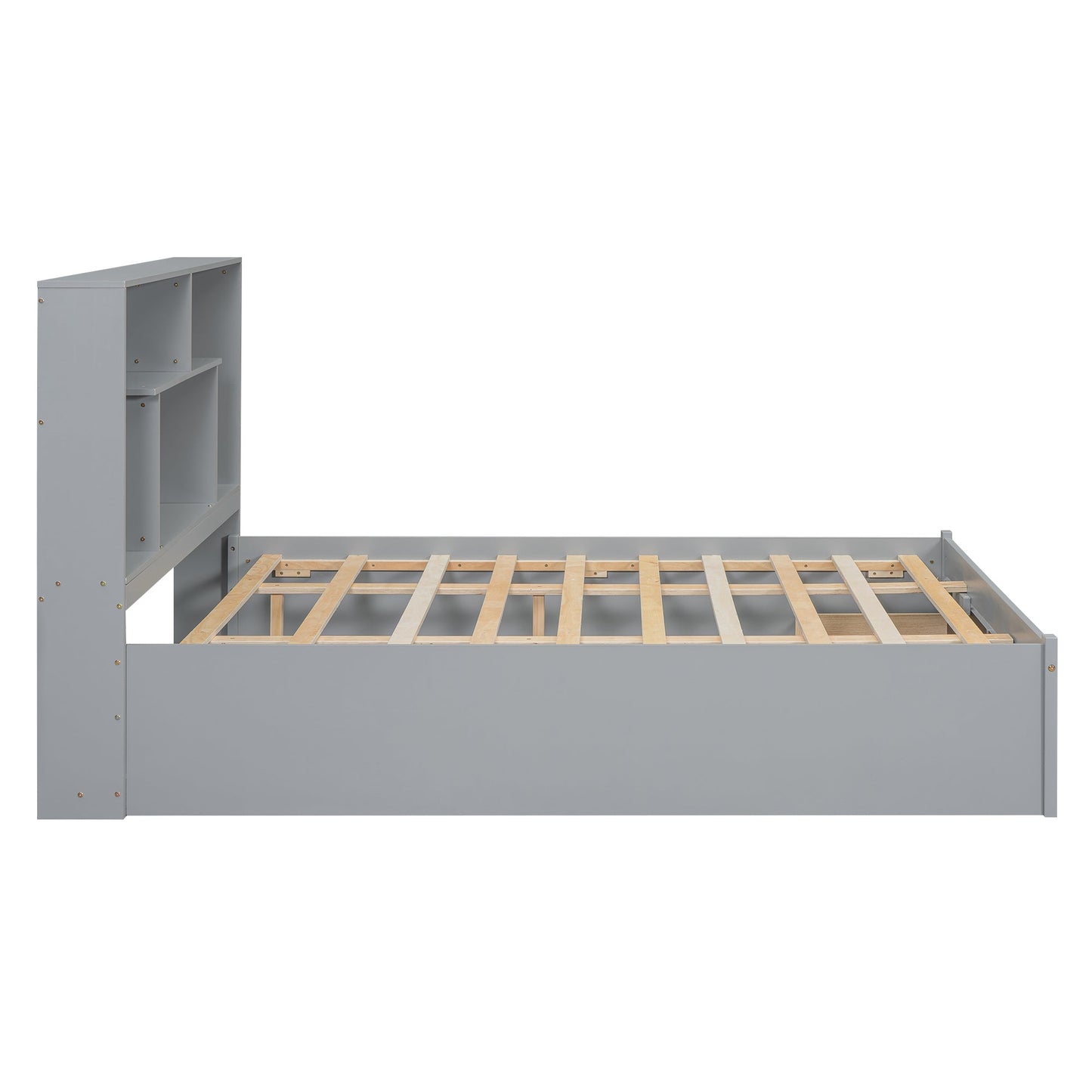 Elegant Queen Size Platform Bed with Storage Headboard, Gray