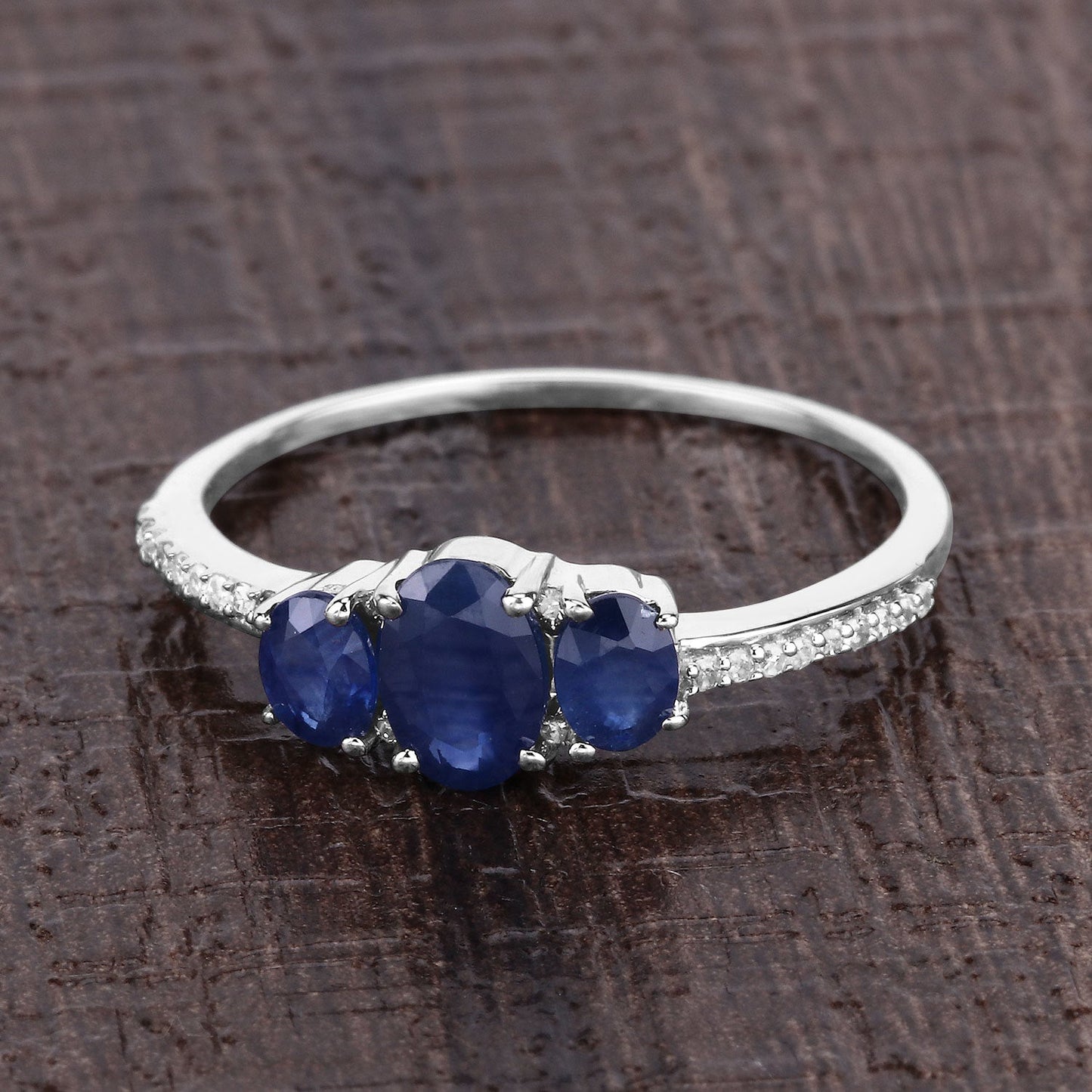 0.98 Carat Blue Sapphire and White Diamond 14K White Gold Ring