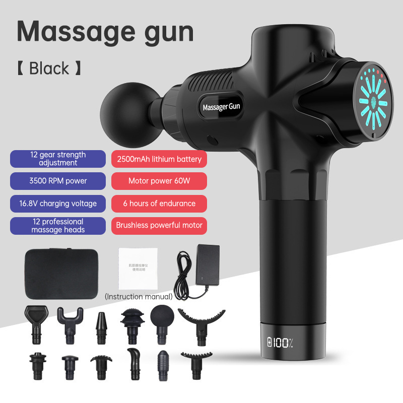 24V  Lcd Touch Adjustment 12 Gears Lcd Screen Sports Muscle Deep Tissu Fascia Mini Massage Gun With Lcd Display - Korvel