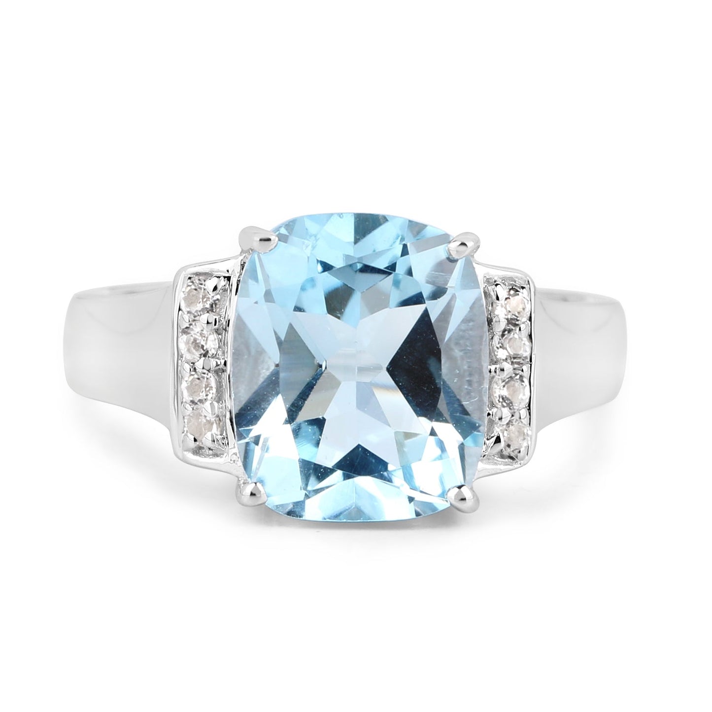 4.28 Carat Genuine Blue Topaz & White Topaz Sterling Silver Ring