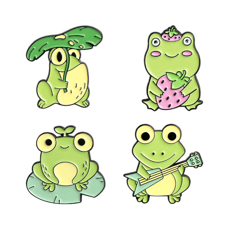 Quack Quack Enamel Pin Custom Frog Lotus Leaf Brooches Bag Lapel Pin Cartoon Animal Badge Jewelry Gift for Kids Friends - Korvel
