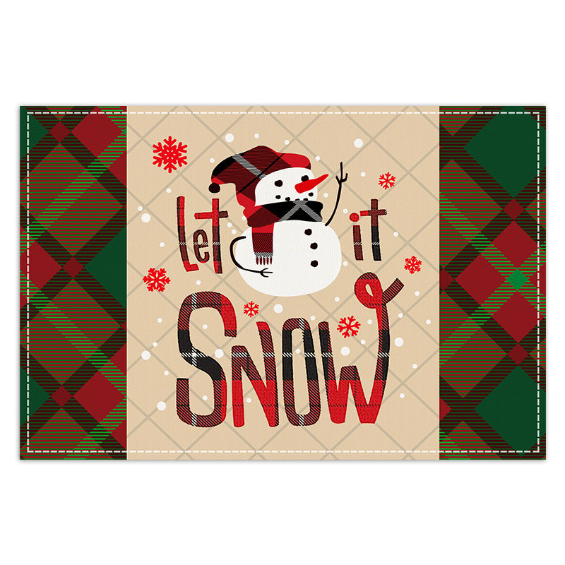 Christmas table mat with white linen snowman checkered print - Korvel