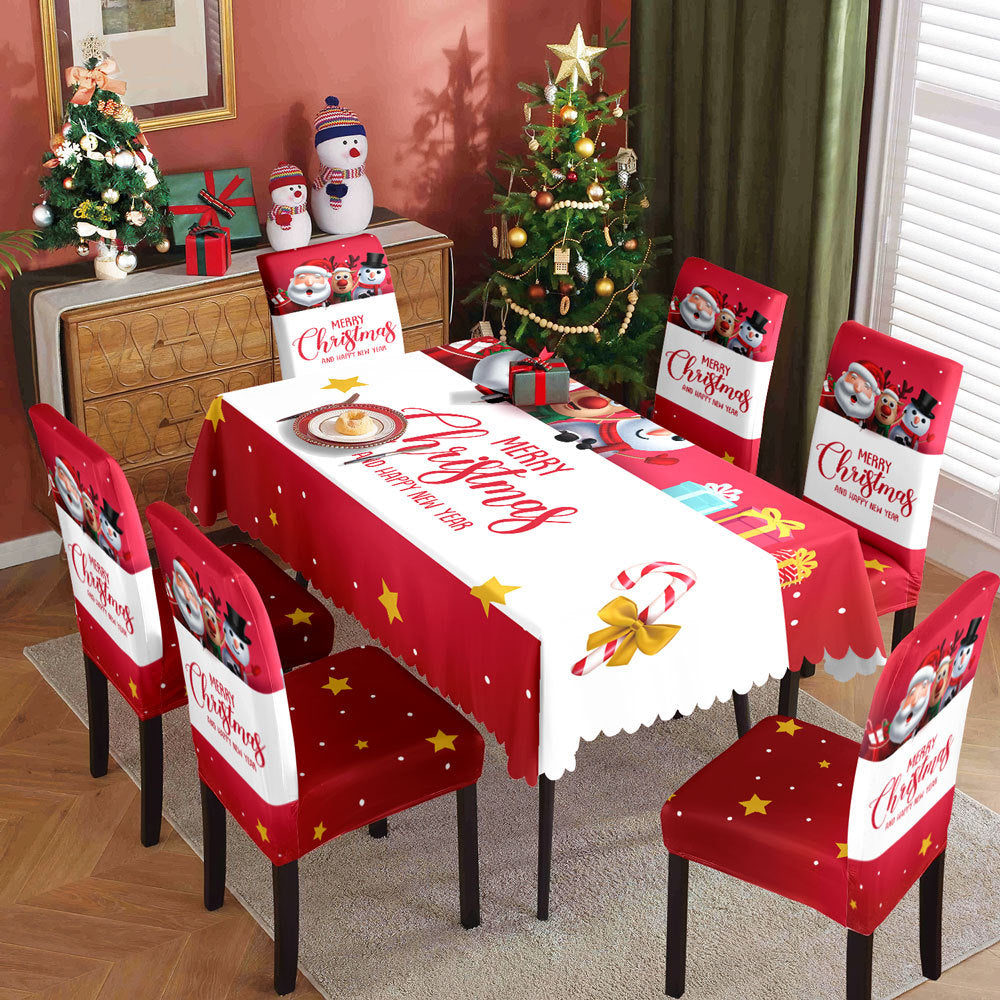 Christmas tablecloth, holiday decoration, elastic chair cover, household dining table, waterproof and dustproof tablecloth, fabric decorative tablecloth - Korvel