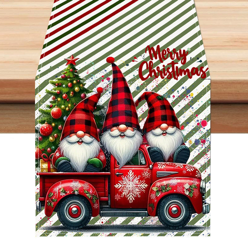 Christmas Dwarf Printed Table Flag New White Hemp Table Decoration Tablecloth Christmas Decoration Tablecloth Mat - Korvel
