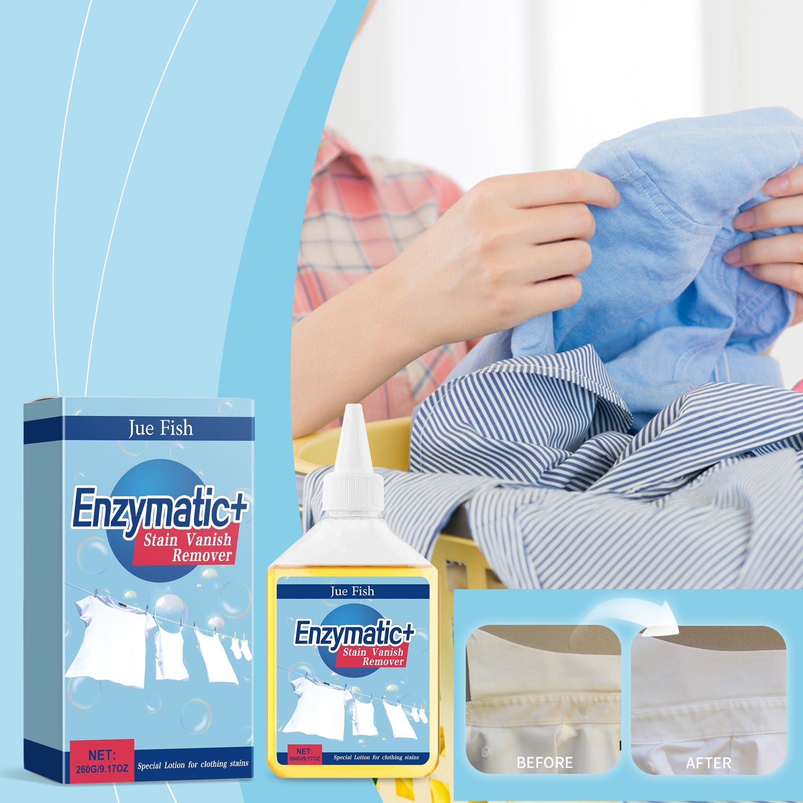 Clothing Enzyme Cleaner, Clean Stubborn Dirt Stains Yellow Sweat Stains Multi-Purpose Clothing Cleaner - Korvel