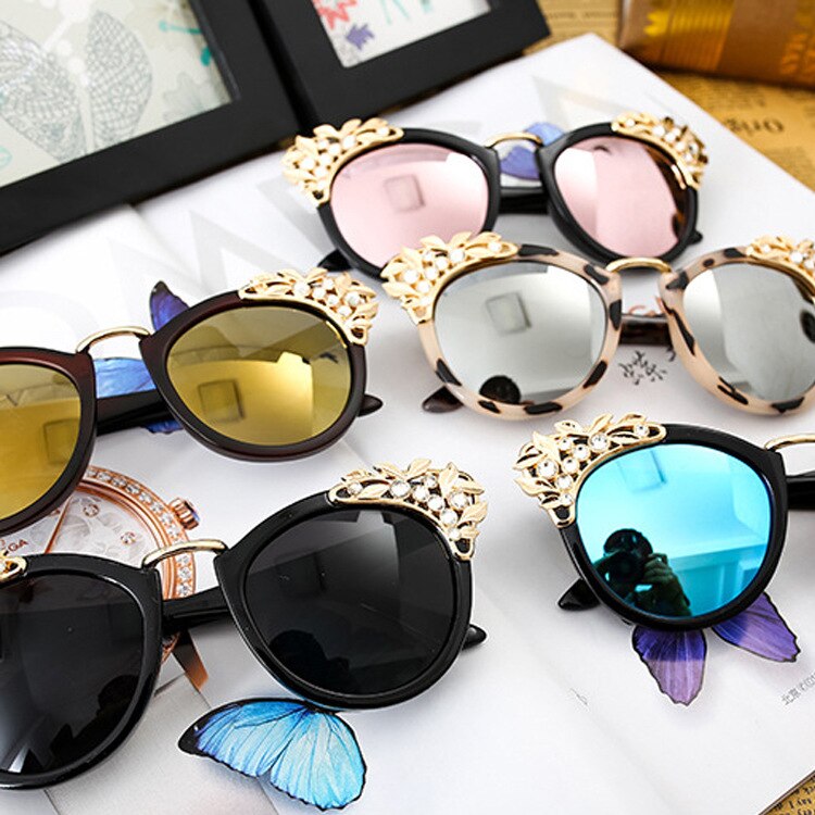 Fashion Luxury Rhinestone Cat Eye Sunglasses Women Brand Designer Mirror Lens Eyewear Men Sun Glasses Shades UV400 Oculos - Korvel