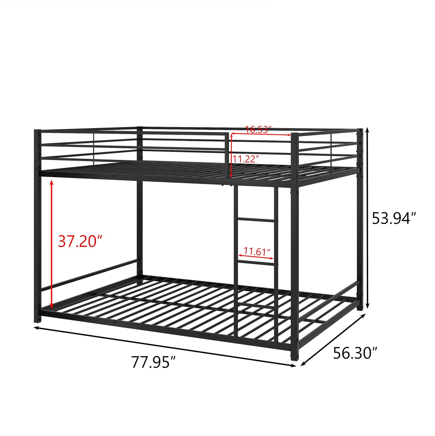 Metal Bunk Bed Full Over Full Bunk Bed Frame with Safety Guard Rails Heavy Duty Space-Saving Design Easy Assembly Black - Korvel