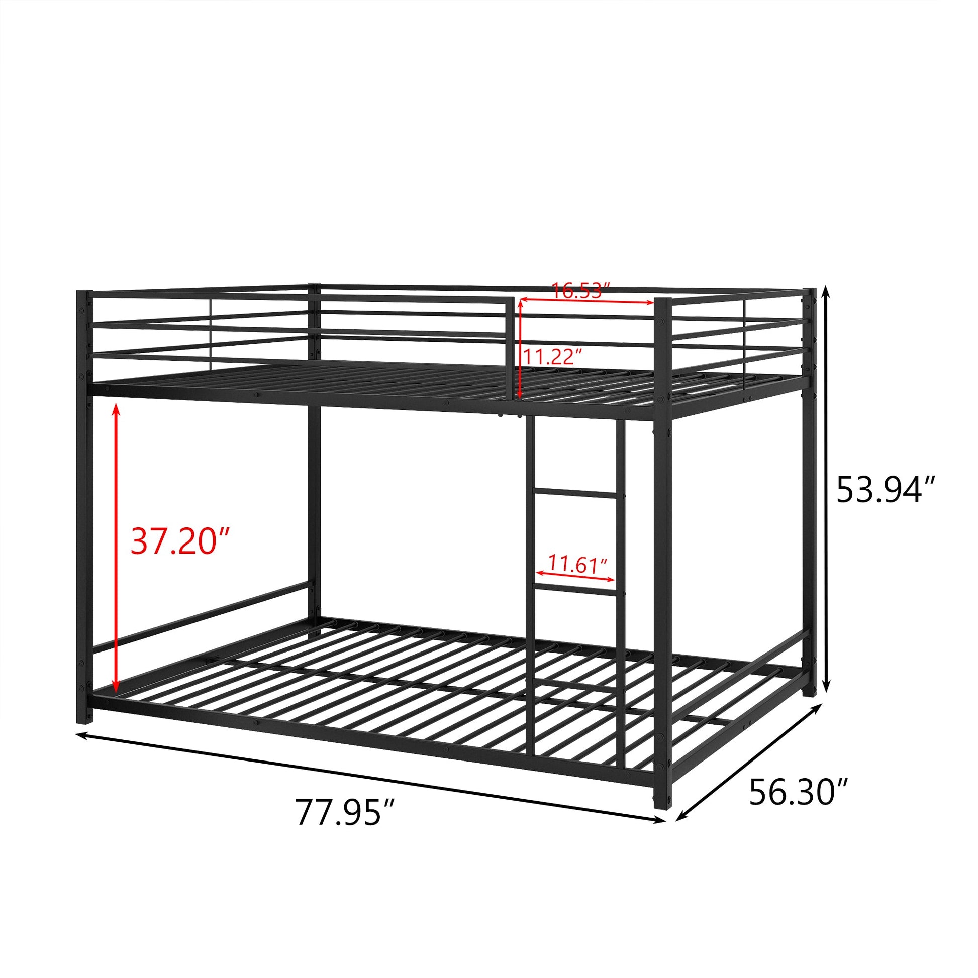 Metal Bunk Bed Full Over Full Bunk Bed Frame with Safety Guard Rails Heavy Duty Space-Saving Design Easy Assembly Black - Korvel