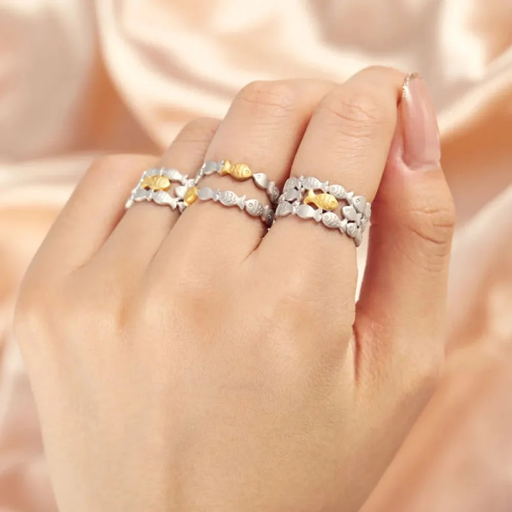 925 Sterling Silver Fish Open Ring - Korvel