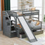 Lit superposé jumeau sur grand lit avec rangement et toboggan - Gris