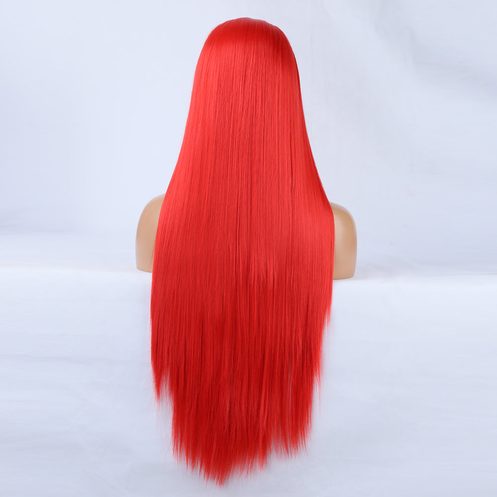 Perruque en Dentelle Rouge pour Femmes - Accessoire de Cheveux Longs et Lisses