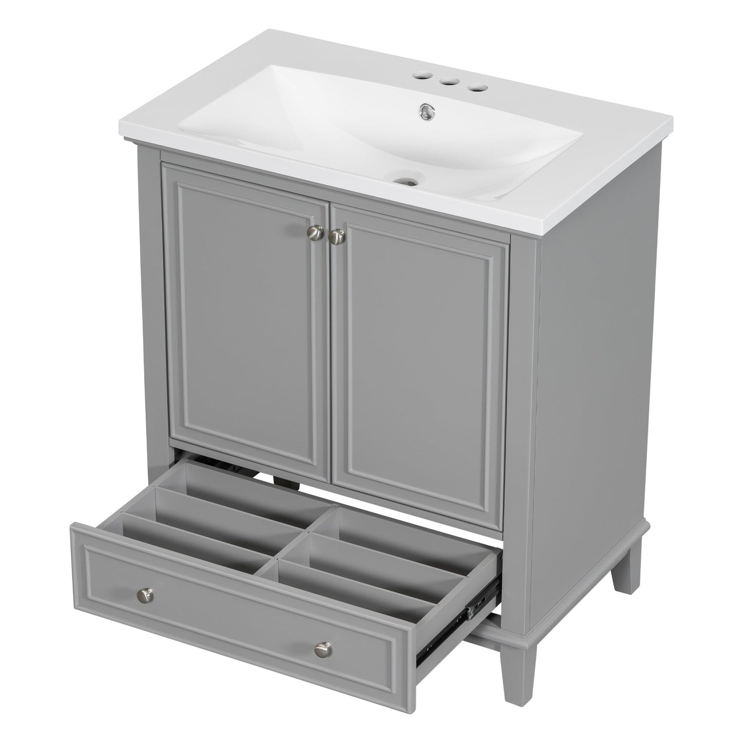 30inchgrey Bathroom Vanity with Sink ComboMulti-functional Bathroom Cabinet with Doors and Drawer Solid Frame and MDF Board - Korvel