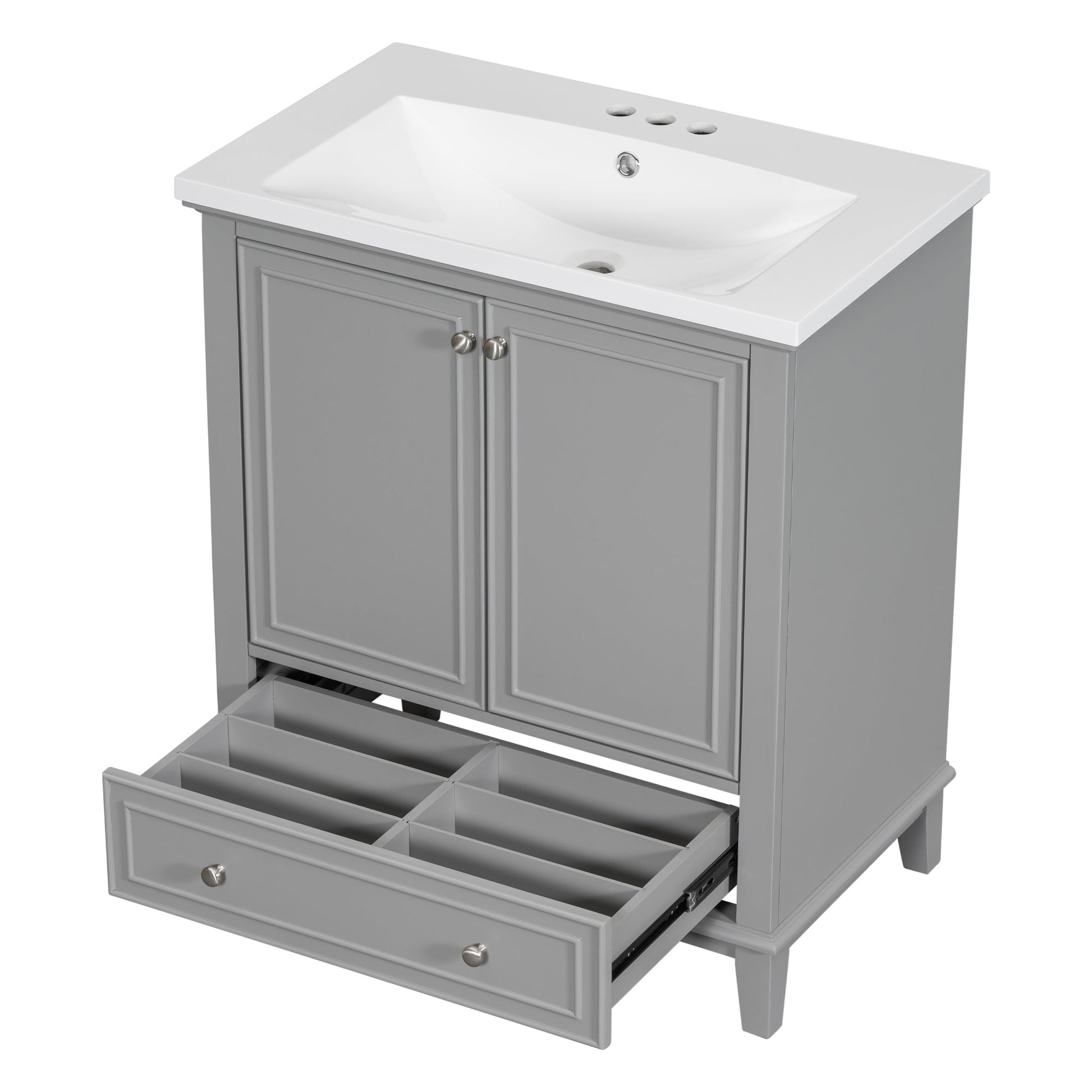 30inchgrey Bathroom Vanity with Sink ComboMulti-functional Bathroom Cabinet with Doors and Drawer Solid Frame and MDF Board - Korvel