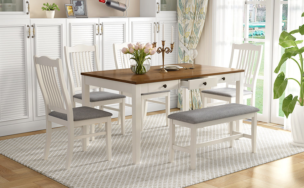 Conjunto de Mesa de Comedor de Madera de 6 Piezas TOPMAX de Estilo Mid-Century