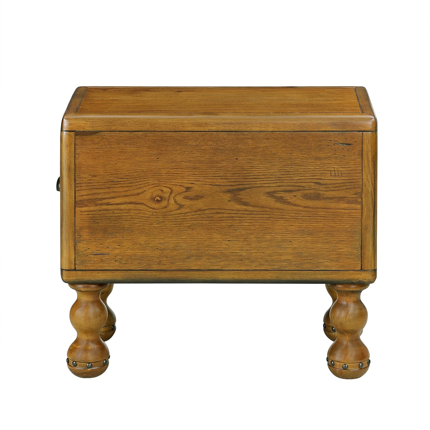 Solid wood end table, rectangular 23.6 inch narrow edge table with drawers, vintage bedside table， Antique Brown - Korvel