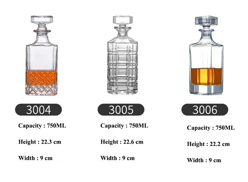Crystal Glass Whiskey Decanter, Lead-Free, Luxury Barware, Wine Bottle, Home Party, 750ml - Korvel