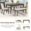 TOPMAX 6-Piece Dining Table Set with Upholstered Dining Chairs and Bench Farmhouse Style Tapered Legs Dark Gray+Beige - Korvel