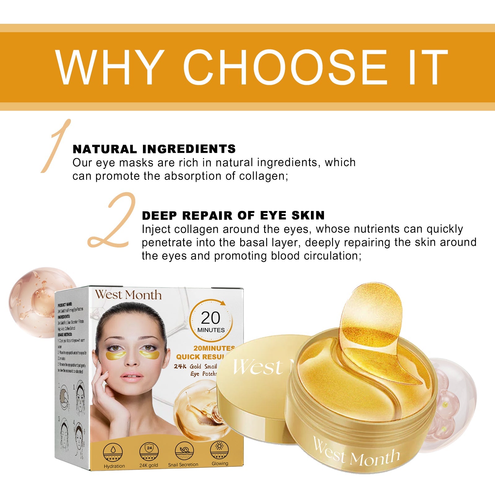 Gold Snail Eye Patch Hydrating Eye Patch Skin Care Around The Eyes - Korvel