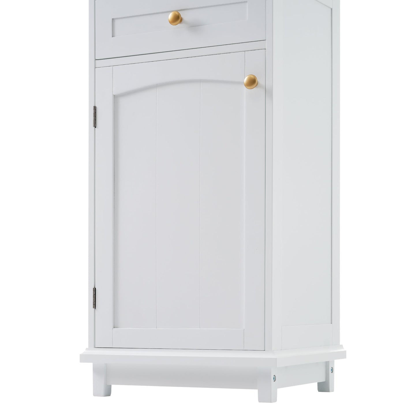 High bathroom storage cabinet with glass door, freestanding, two drawers and adjustable shelves, MDF board, painted white - Korvel