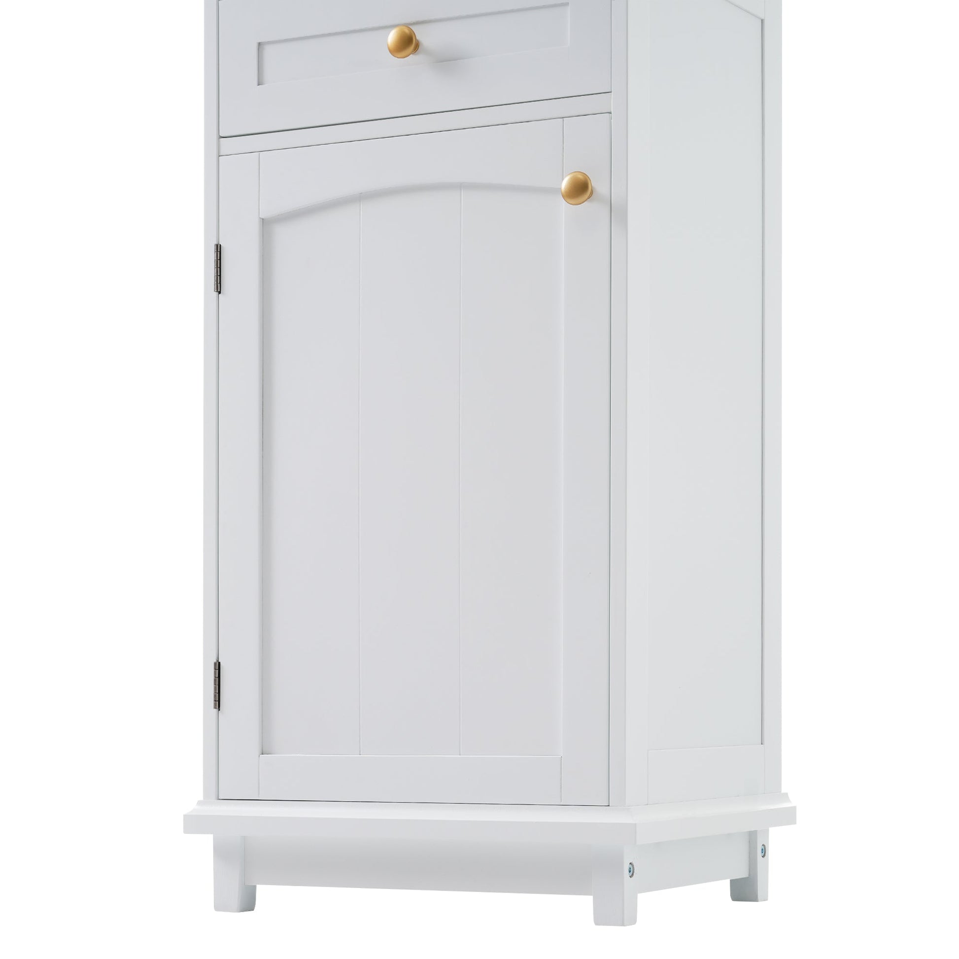 High bathroom storage cabinet with glass door, freestanding, two drawers and adjustable shelves, MDF board, painted white - Korvel
