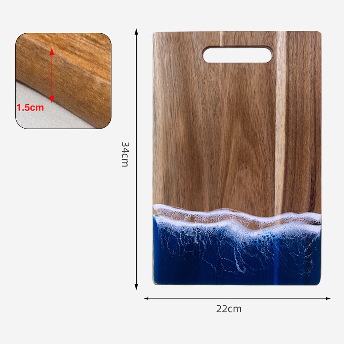 Wood Cutting Board Resin Blue green Wave Pattern - Korvel