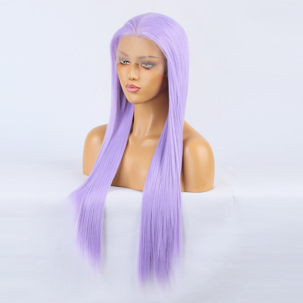 Wig Natural Transition Wig Light Purple Chemical Fiber Front Lace Long Straight Hair Matte High Temperature Silk Headgear - Korvel