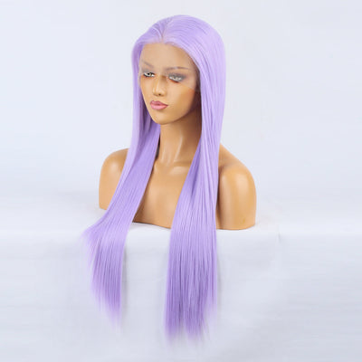 Wig Natural Transition Wig Light Purple Chemical Fiber Front Lace Long Straight Hair Matte High Temperature Silk Headgear - Korvel