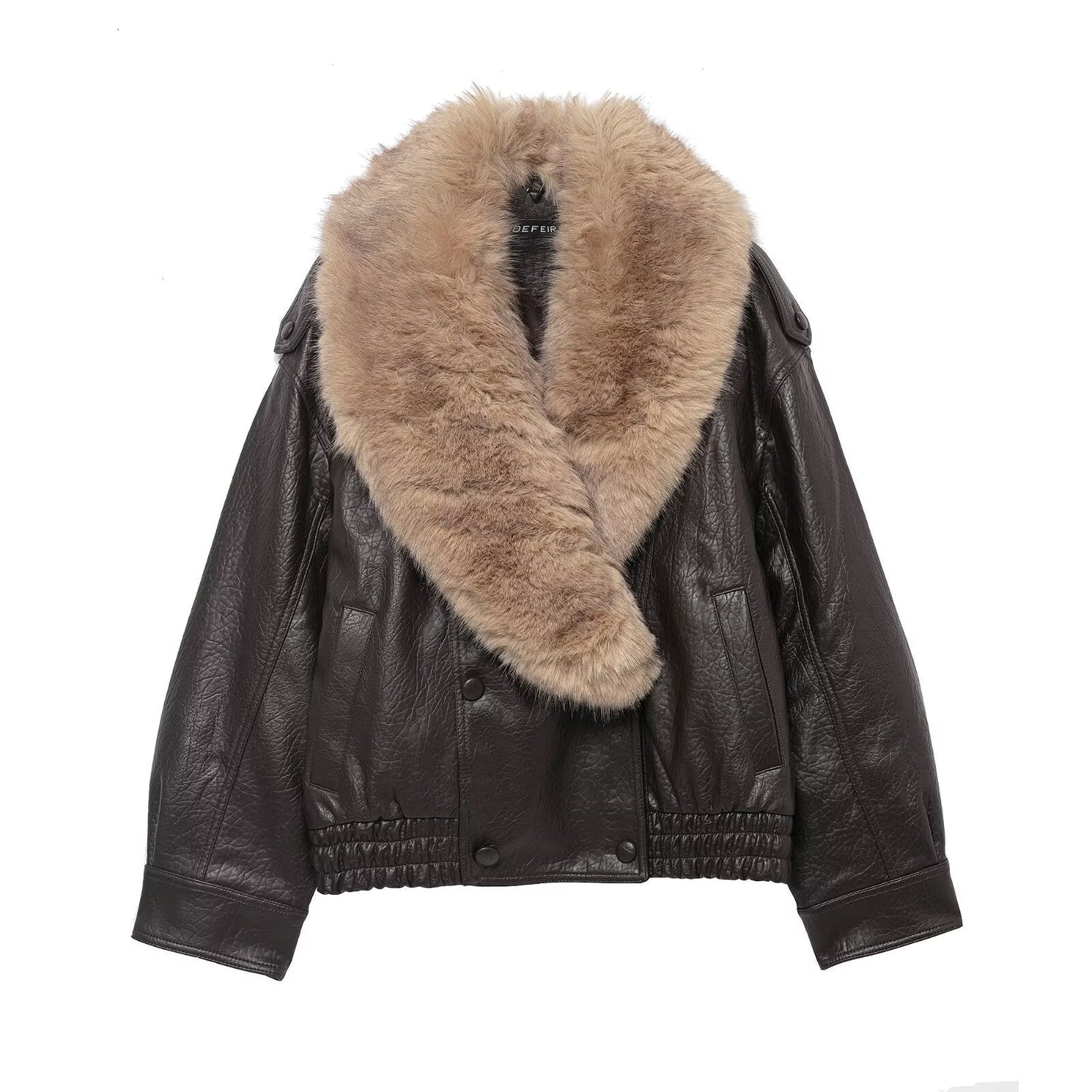 Women's Elegant Faux Fur-Trimmed Leather Jacket