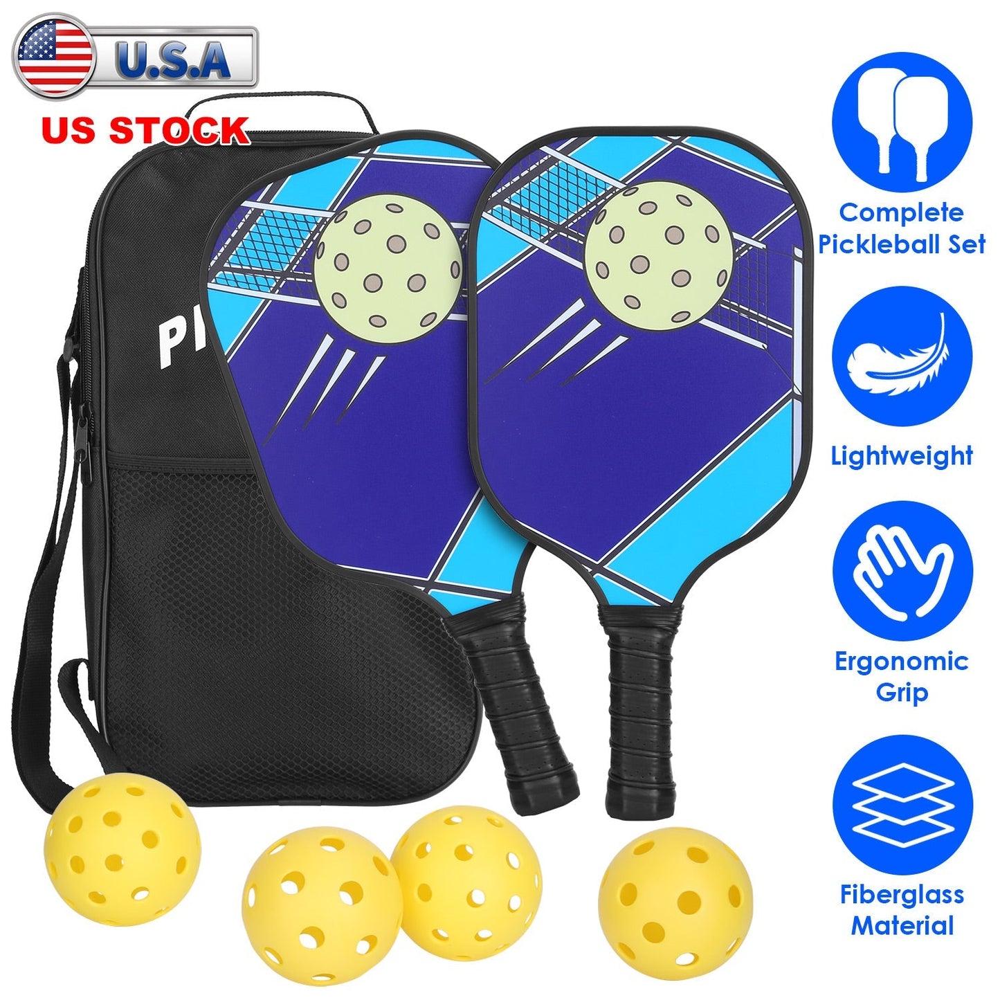 Ensemble de Pickleball Premium avec Paddles en Fibres de Verre et Sac de Transport