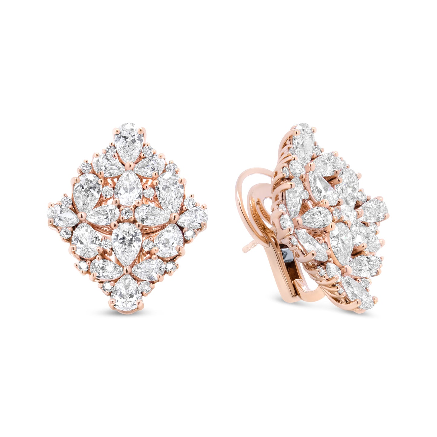 Pendientes Omega de Diamantes en Flor de Oro Rosa de 18K