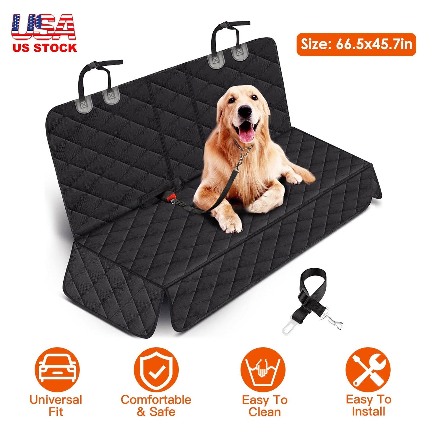 Funda de Asiento para Perros Impermeable con Cinturón de Seguridad