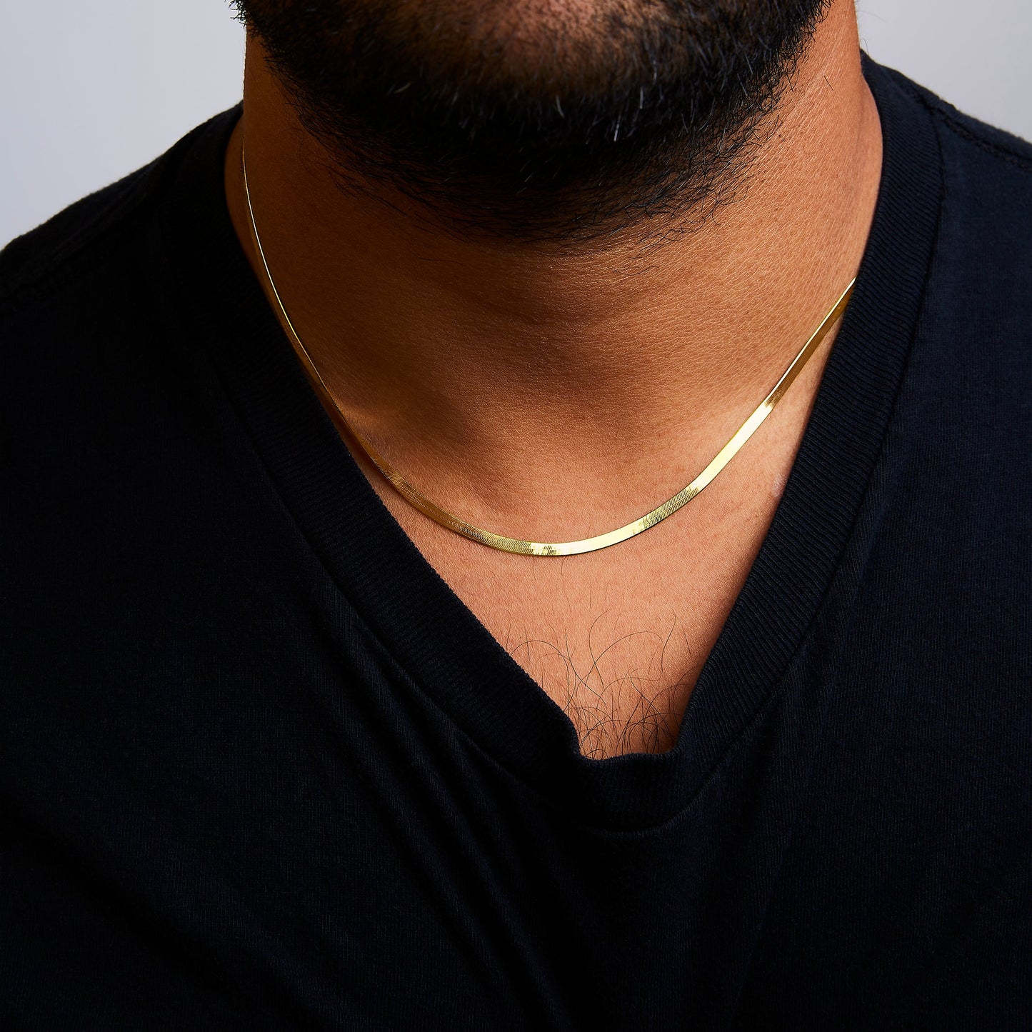 Unisex Solid 14K Yellow Gold Herringbone Chain Necklace - 18"