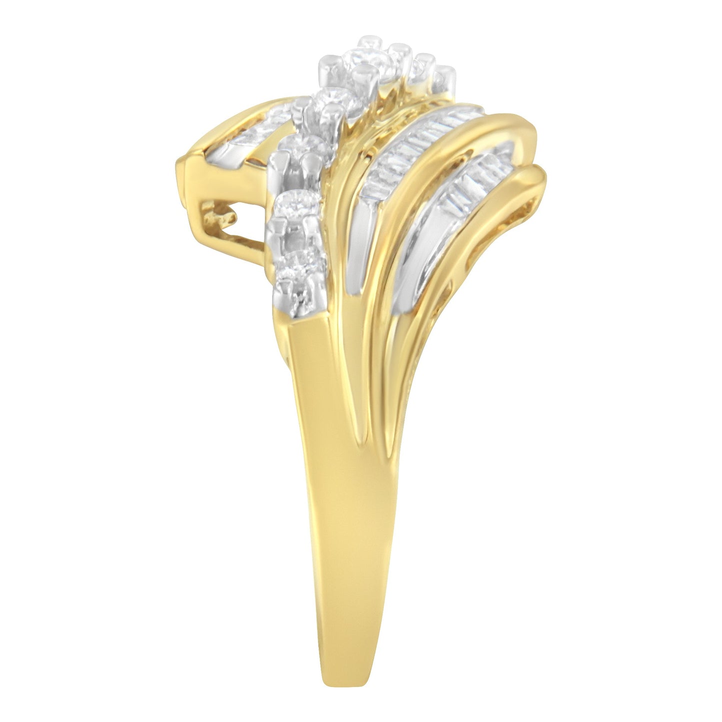 10K Yellow Gold Round and Baguette Diamond-Cut Engagement Ring - Size 7