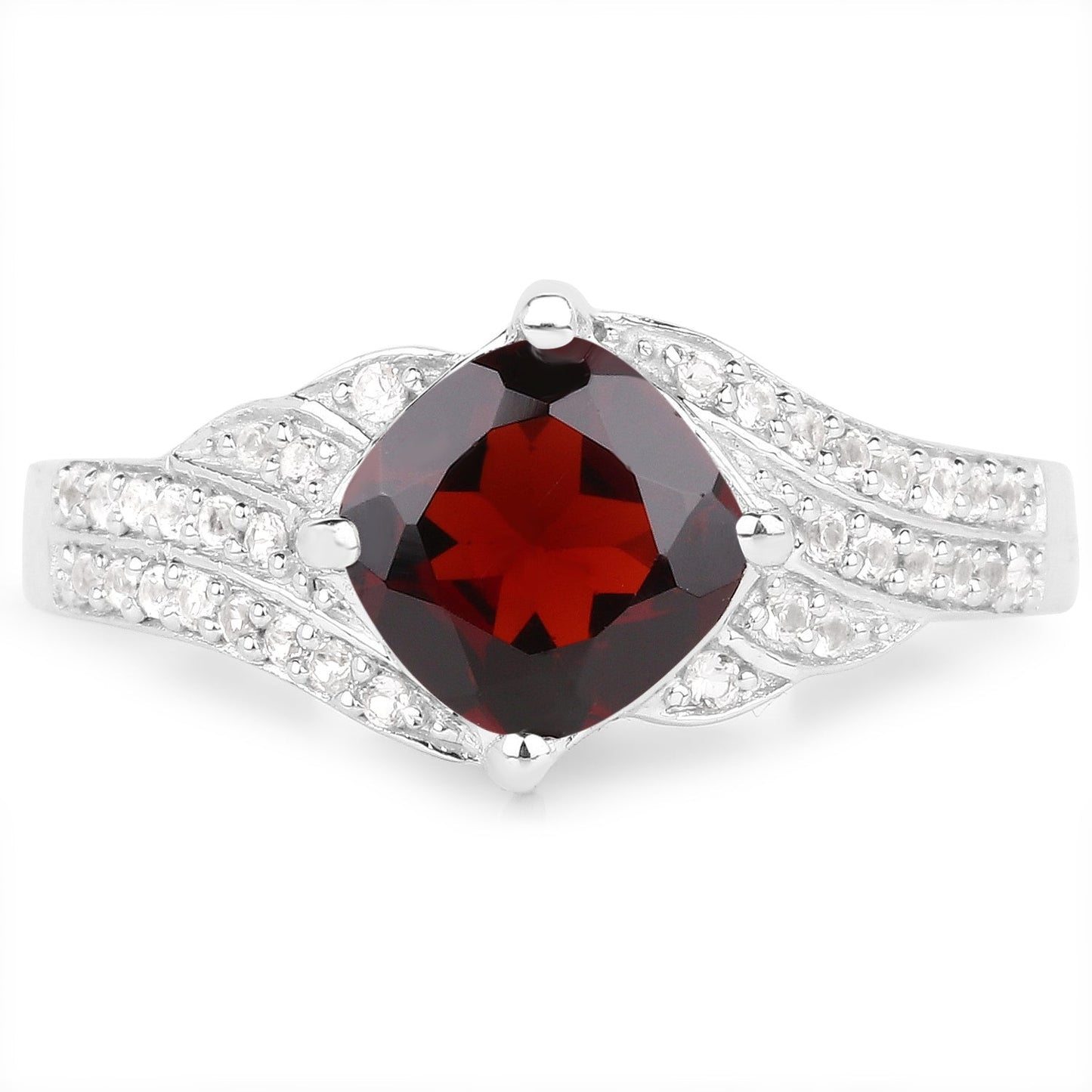 Bague en argent sterling avec grenat véritable de 1,67 carat et topaze blanche