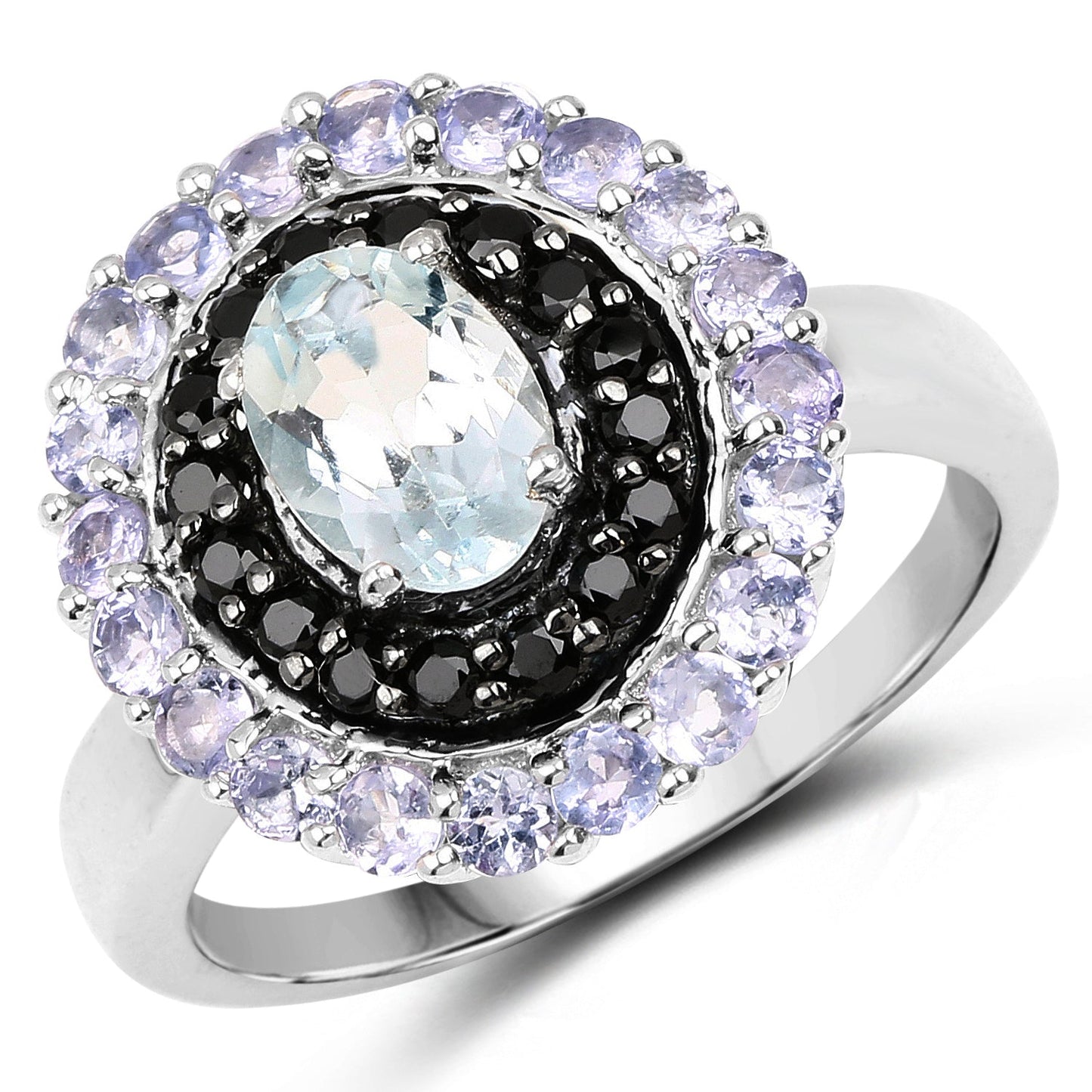 Bague en Argent Sterling de 1,77 Carat en Aigue-Marine et Tanzanite