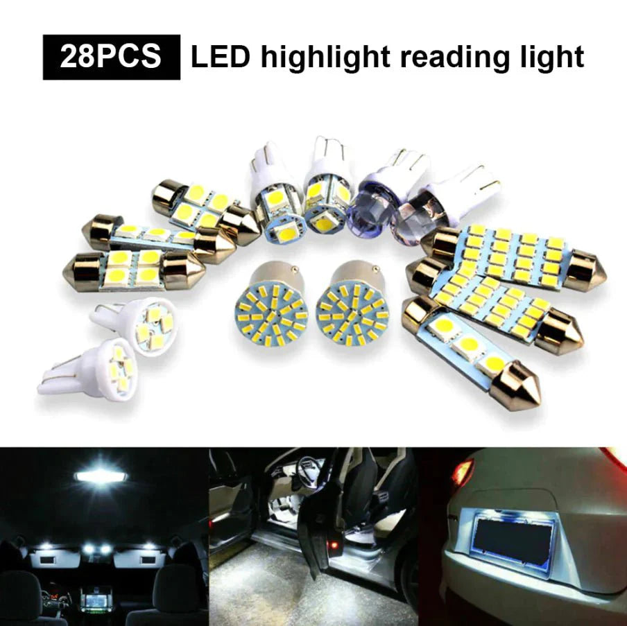 28-Piece White LED Interior Light Bulb Set for Cars