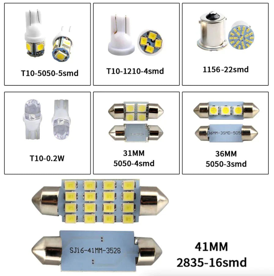 28-Piece White LED Interior Light Bulb Set for Cars