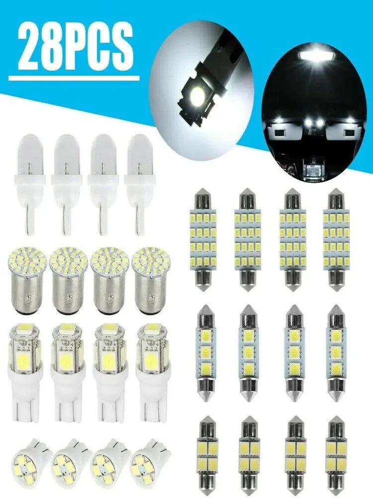 28-Piece White LED Interior Light Bulb Set for Cars