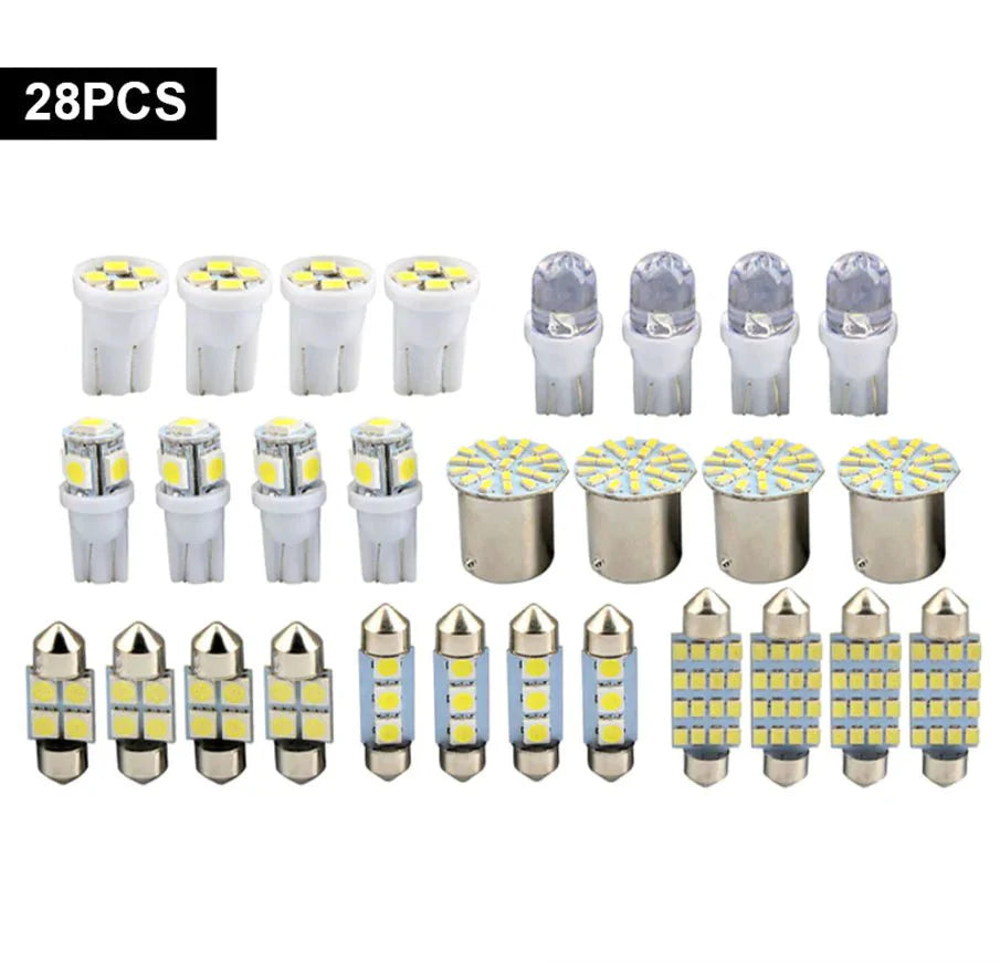 28-Piece White LED Interior Light Bulb Set for Cars
